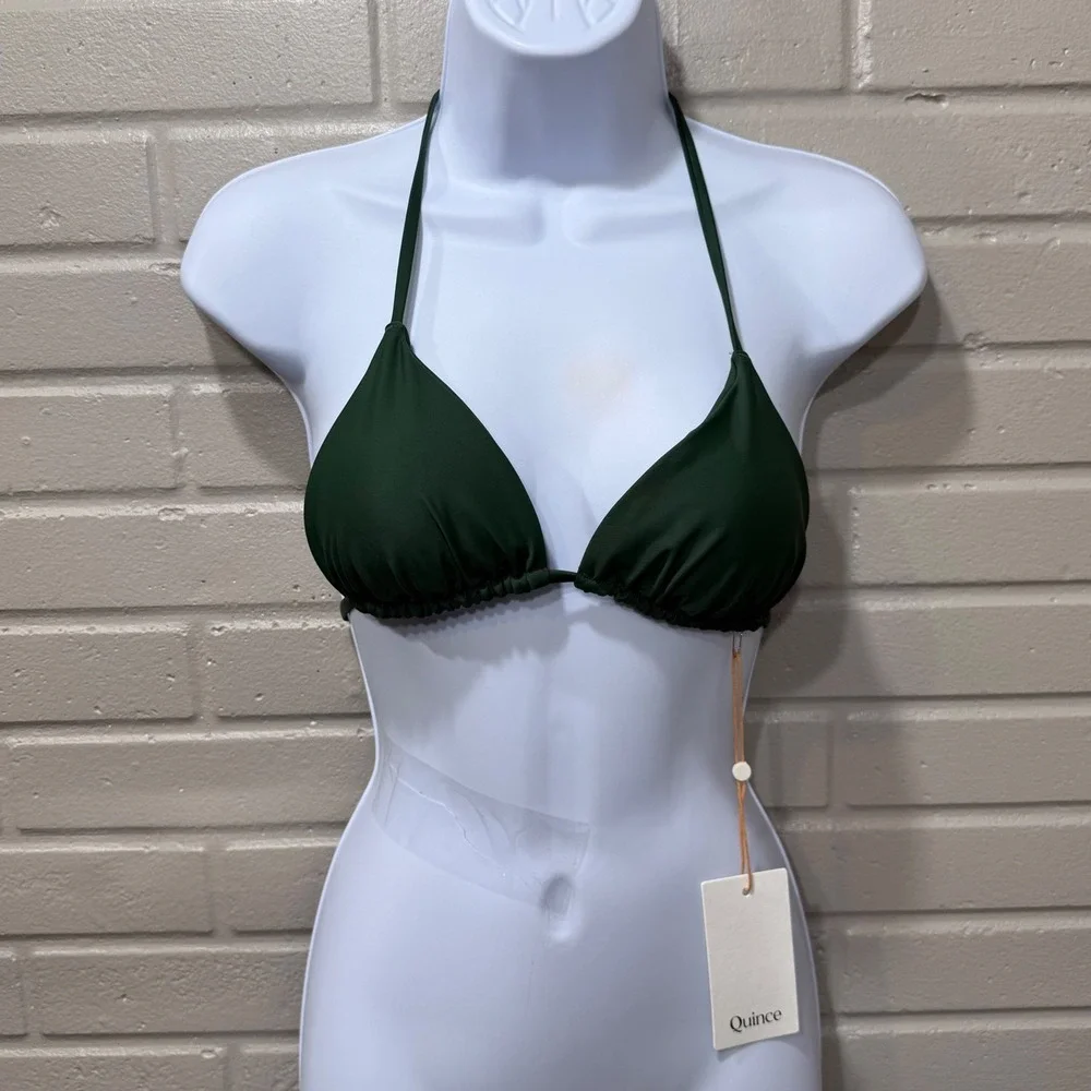 Quince‎ Triangle Bikini Top Recycled Palm Green Small NWT Halter Swimwear Barbie
